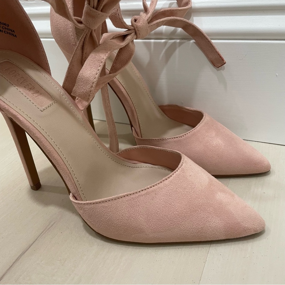 Forever 21 Heels Pointed Toe Wrap Around Ankle Tie Women's 7 Baby Pink Blush - Picture 3 of 15